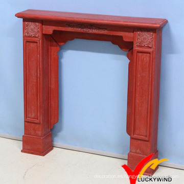 KD Vintage Antique Color Rojo Mantel de chimenea de madera de madera con resina Flor